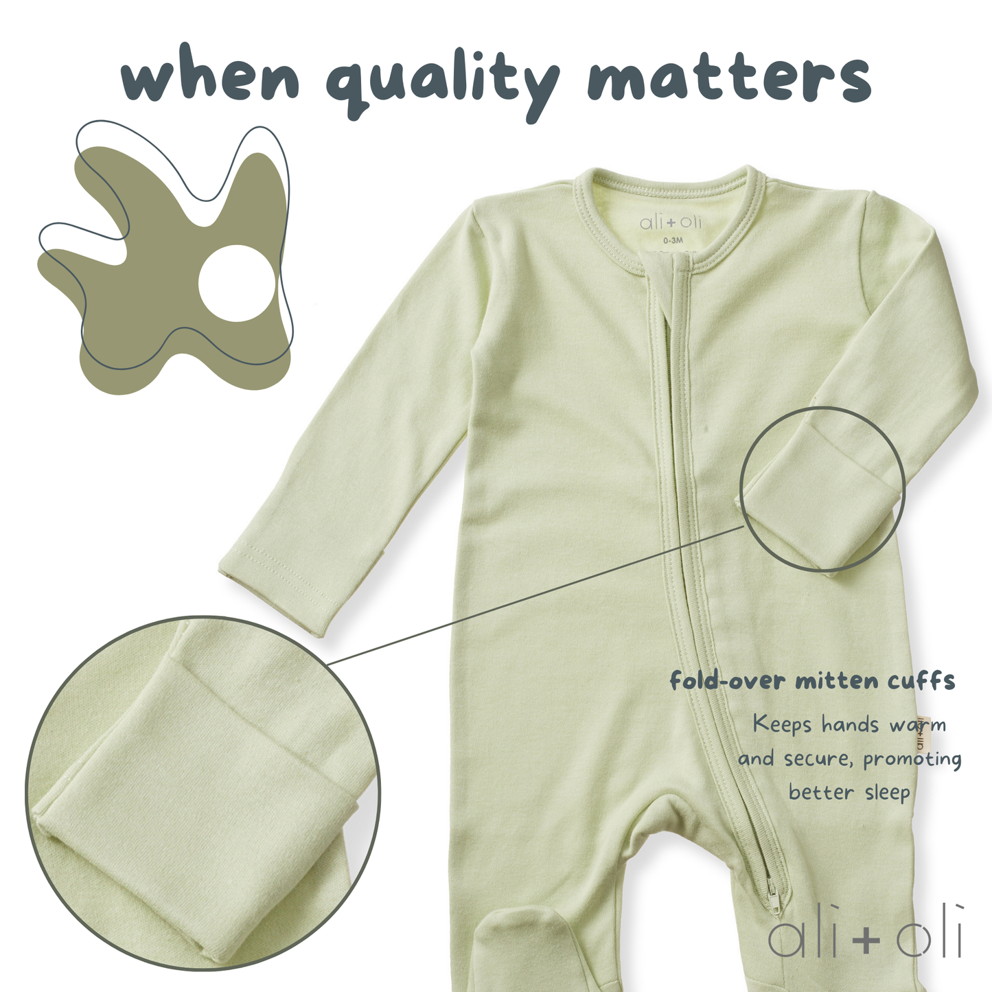 Ali+Oli - Baby Footie 2-Way Zipper – Organic Cotton Lounge Wear