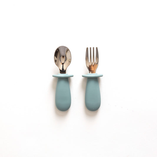 Lil North Co - Pale Blue Silicone & Stainless Steel Toddler Cutlery Set