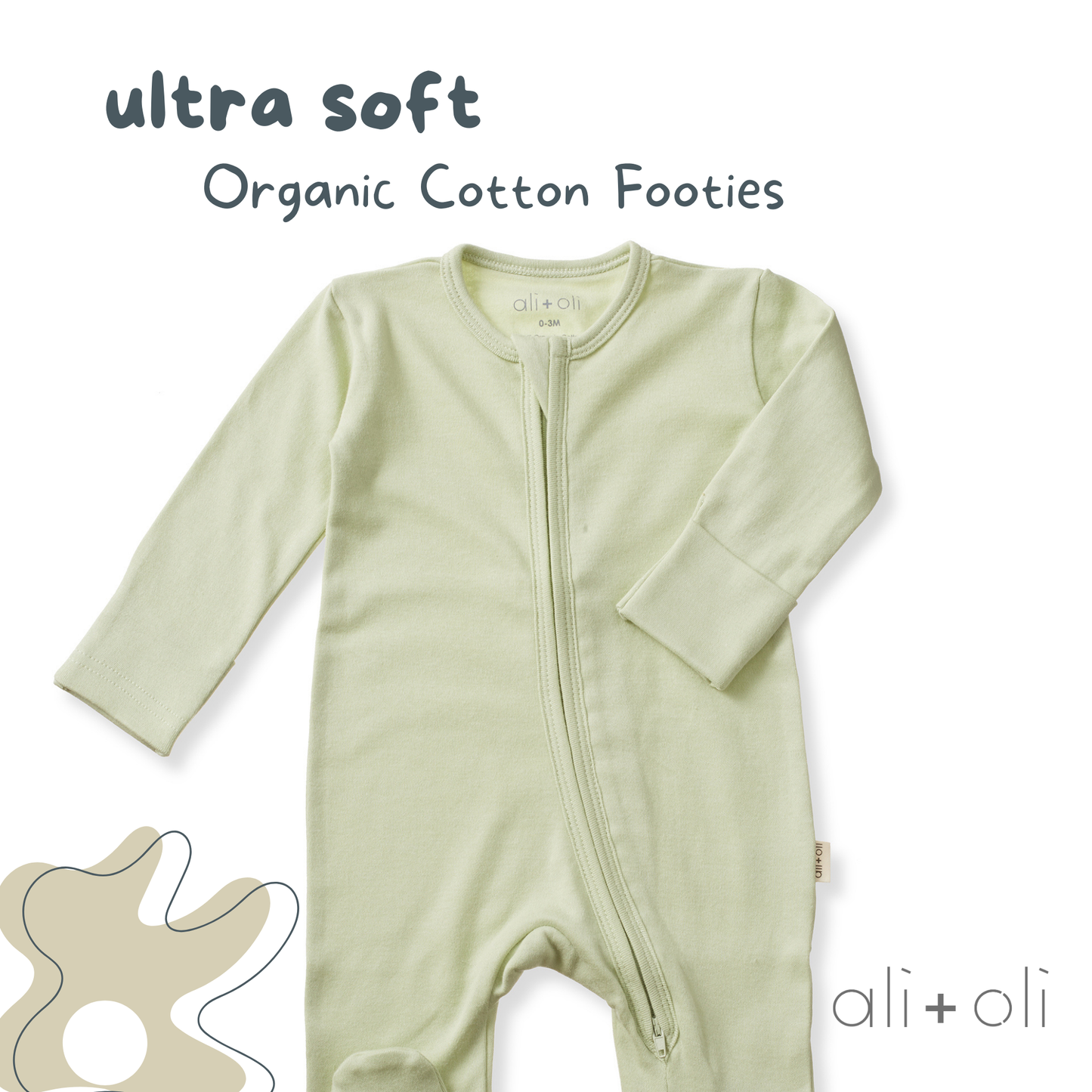 Ali+Oli - Baby Footie 2-Way Zipper – Organic Cotton Lounge Wear