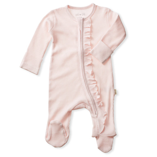 Ali+Oli - Baby Ruffle Footie 2-Way Zipper – Organic Cotton Waffle Knit