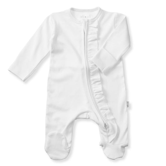 Ali+Oli - Baby Ruffle Footie 2-Way Zipper – Organic Cotton Lounge Wear