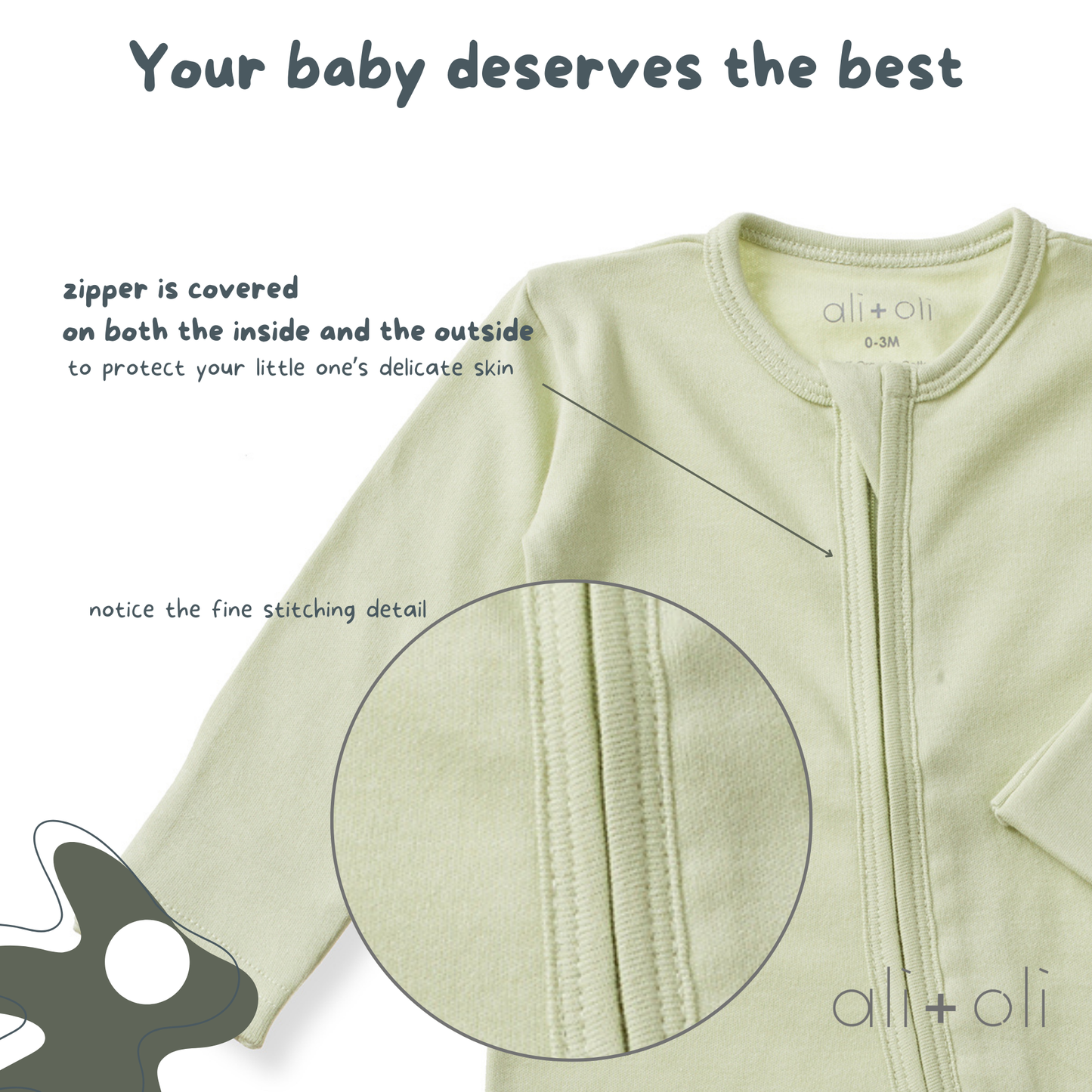 Ali+Oli - Baby Footie 2-Way Zipper – Organic Cotton Lounge Wear