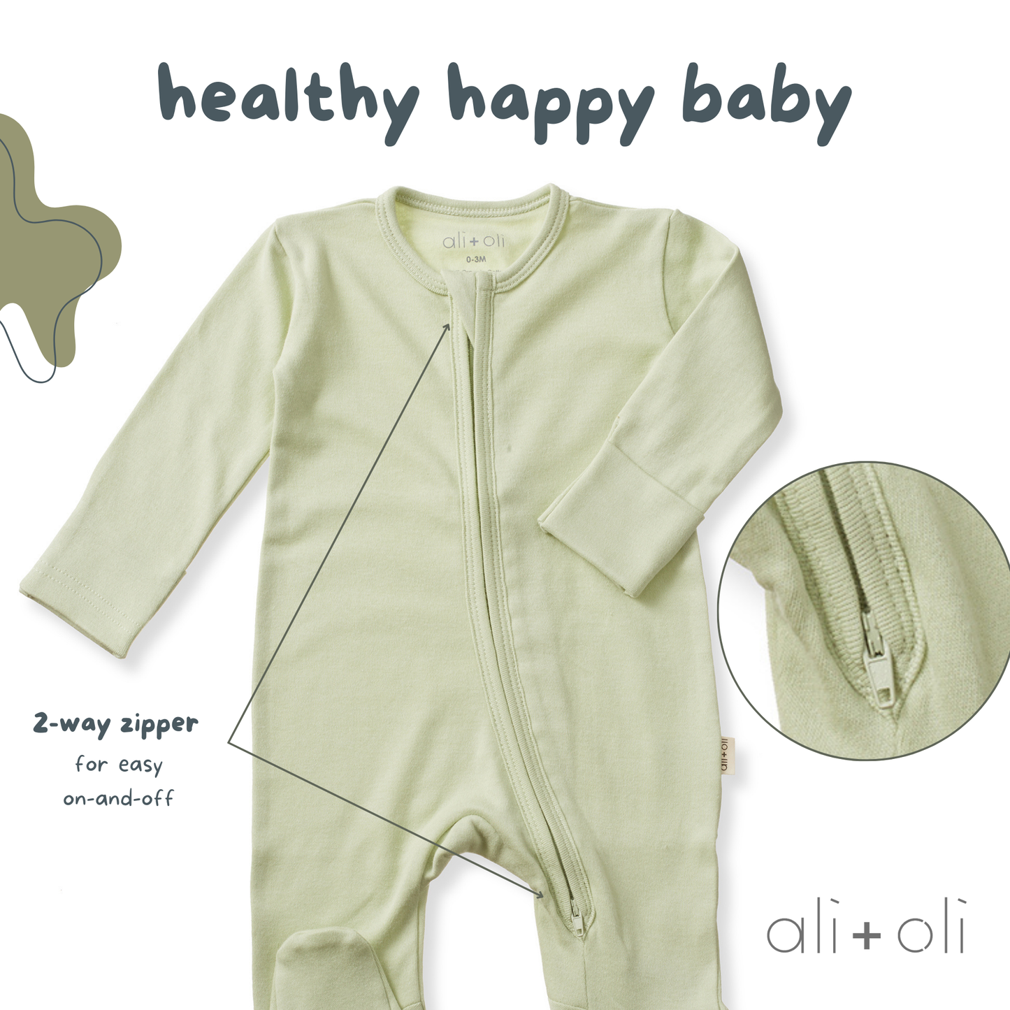 Ali+Oli - Baby Footie 2-Way Zipper – Organic Cotton Lounge Wear